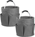 2Pcs Cleaning Caddy with Handle and 6 Pockets, 17L Foldable Cleaning Tote Bag, Portable Shower Caddy in 600D Oxford Fabric, Multifunctional Storage Basket for Camping, Garden, Dark Gray