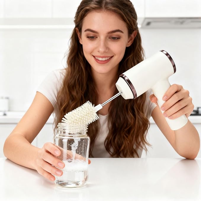 Rechargeable Electric Bottle Scrubber 1000mAh 3 Brush Heads 12Inch Protein Coffee Cups Pace Electric Cup Cleansing Brush