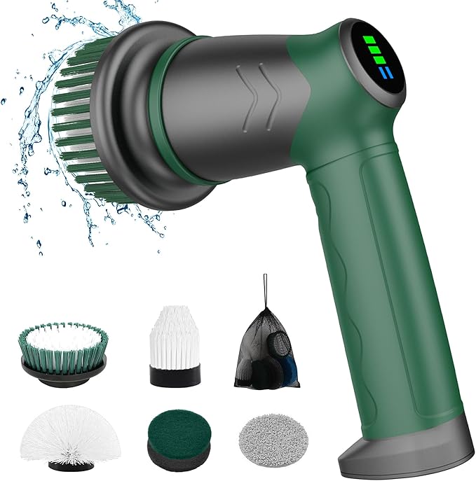 DAESUNG Electric Spin Scrubber, Electric Bathroom Scrubber with 6 Replacement Heads Electric Cleaning Brush, Shower Scrubber for Cleaning Bathtub, Car, Window, Floor, Stove, Tile