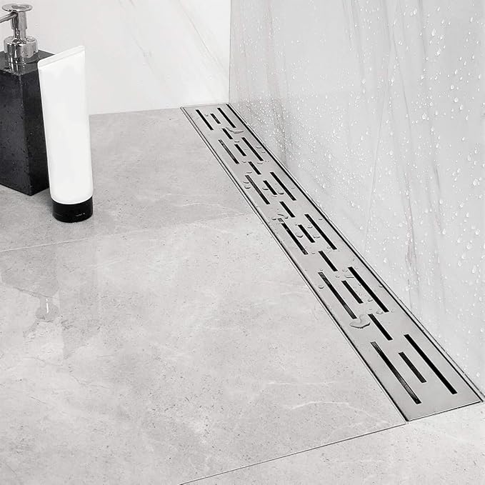 Neodrain 32 Inch Rectangular Linear Shower Drain with Brick Pattern Grate, Brushed 304 Stainless Steel Bathroom Floor Drain,Shower Floor Drain Includes Hair Strainer