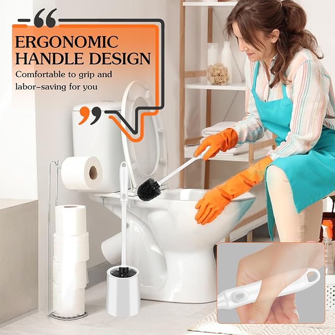 Toilet Brush and Holder Set, 3 Pack Long Handle Non-Slip Grip Toilet Bowl Brush, Hard Toilet Brush, Deep Cleaning for Bathroom Toilets, Easy to Assemble White ﻿