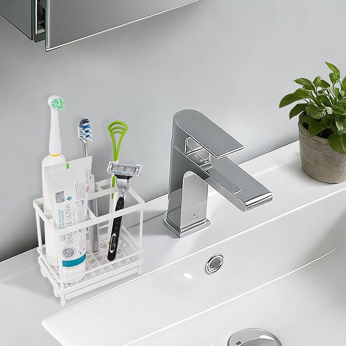 Carbon Steel Toothbrush Holders for Bathrooms, 5 Slots Kids Electric Tooth Brush and Toothpaste Organizer for Countertop, Shower, Vanity, White
