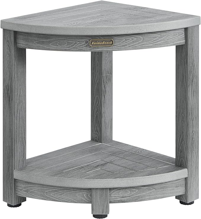 Waterproof Shower Bench for Inside Shower, Gray HDPS Corner Shower Stool for Shaving Legs, Poly Lumber Shower Foot Seat, Plastic Bathroom Shower Bench Seat with Storage Shelf, Non-Slip/No-Maintenance