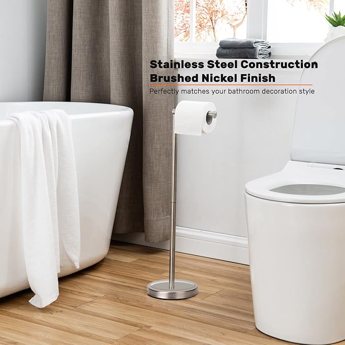 Toilet Paper Holder Stand Bathroom Toilet Paper Storage for 4 Paper Rolls with Heavy Base, Freestanding Toilet Paper Roll Holder (Brushed Nickel)