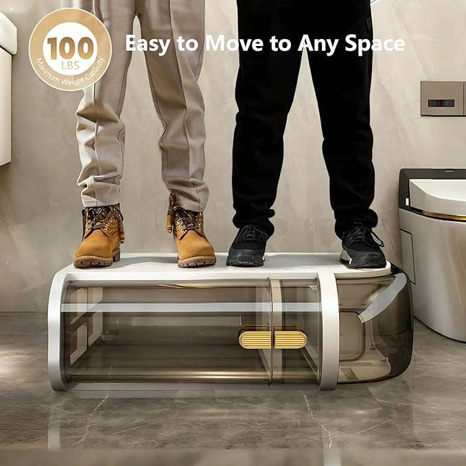 3-Tiers Narrow Bathroom Floor Storage Cabinet 7.1″ Plastic Drawers Organizer with Tissue Box and Wheels Slim Waterproof Bathroom Cabinet for Small Kitchen Laundry Living Room Toilet Gap
