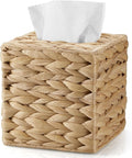 Tissue Box Cover Square, Water Hyacinth Hand-Woven Tissues Cube Box Holder, Woven Facial Tissue Holder for Bathroom Counter, Vanity, Bedroom, Office, Natural Boho Decorative