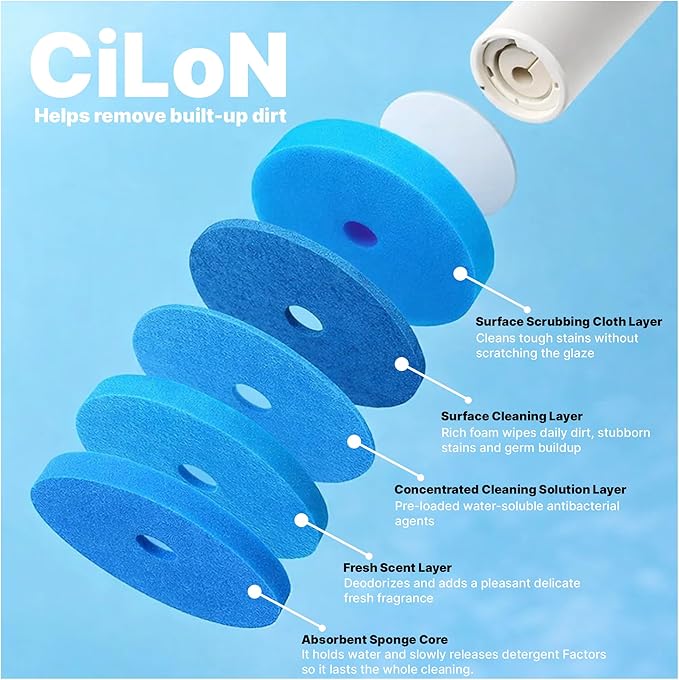 CiLoN Wall-Mounted Disposable Toilet Brush Kit and Sponge Head Refills. (24pcs Refill Heads)