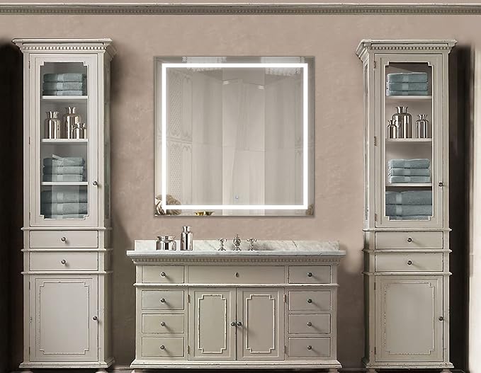 Krugg | 42 Inch X 42 Inch LED Bathroom Mirror | Lighted Vanity Mirror Includes Dimmer & Defogger | Wall Mount Vertical or Horizontal Installation