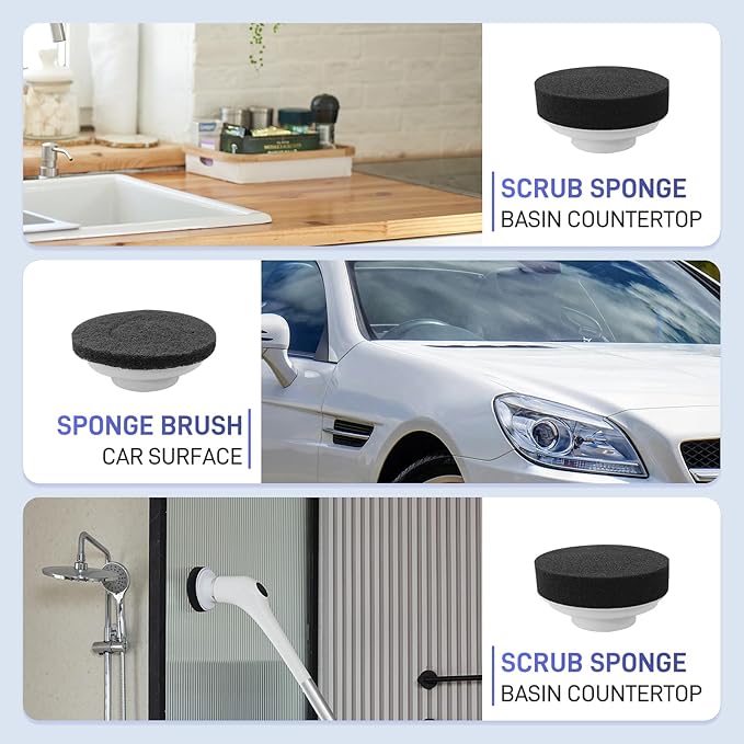 Electric Spin Scrubber - Bathtub Shower Scrubber,Bathroom Cleaning Brush with Long Handle Floor Brushes,Power Cordless Automatic Handheld Mop Cleaner for Bath Tub Kitchen Tile Grout Hardwood