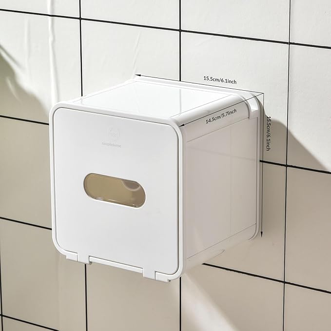 simpletome Toilet Paper Holder Wall Mount with Shelf Waterproof Adhesive or Drilling Install (White, ABS Plastic)