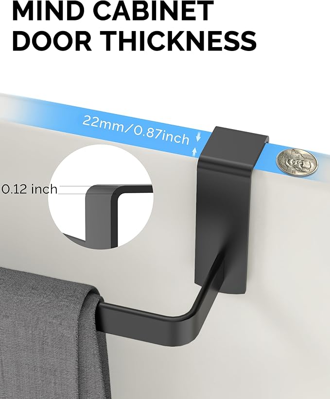 Over Cabinet Towel Rack, 2 Pack 14 Inch Over The Door Towel Bar Towel Hanger for Kitchen, Stainless Steel Over Cabinet Cupboard Kitchen Towel Holder, Foam Protective Mats(Black)