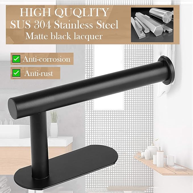 Toilet Paper Holder - Self Adhesive Toilet Paper Holder Wall Mount for Bathroom, SUS 304 Stainless Steel Command Strip Toilet Paper Roll Holder Stick On Wall, No Drilling - Matte Black（2 Pcs）