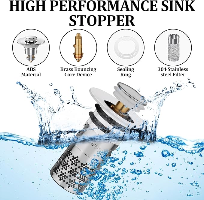 Bathroom Sink Drain Strainer 3 Pcs Universal Stainless Steel Drain Strainer Ceramic White Bathroom Sink Strainer for Sewer, Kitchen(For Calibre 1.2-1.5in)