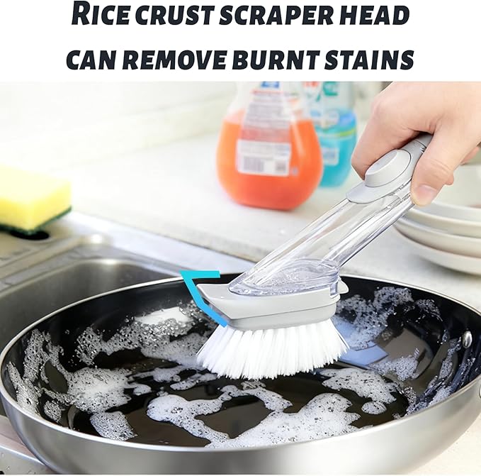Dish Brush,Dish Scrubber with Soap Dispenser Dish Wand Kitchen Brushes for Dishes Includes Three Brush Heads