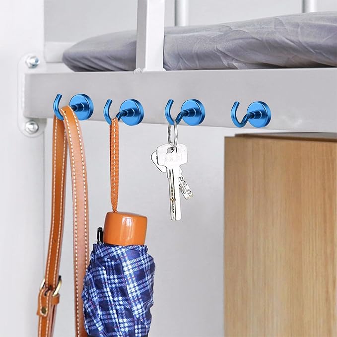 MIKEDE Magnetic Hooks Heavy Duty, 10 Lbs Magnet with Hooks for Cruise Cabins, Strong Magnets Neodymium for Hanging, Magnetic Wall Hooks for Refrigerator, Locker, Workplace(Blue, 10 Pack)