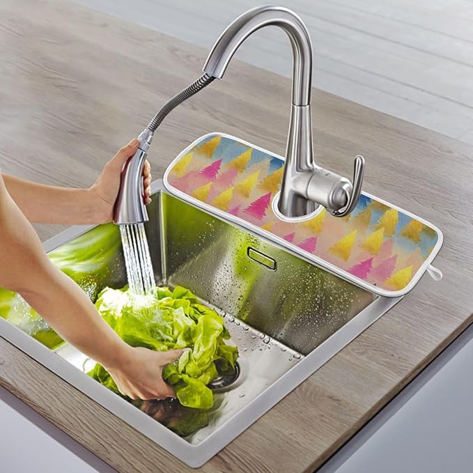 2 PCS Kitchen Sink Splash Guard 14.9 Inch Faucet Mat for Kitchen Sink Bathroom Sink Faucet Absorbing Drip Drain Mat Pad Microfiber Soft Washable Christmas Winter Trees