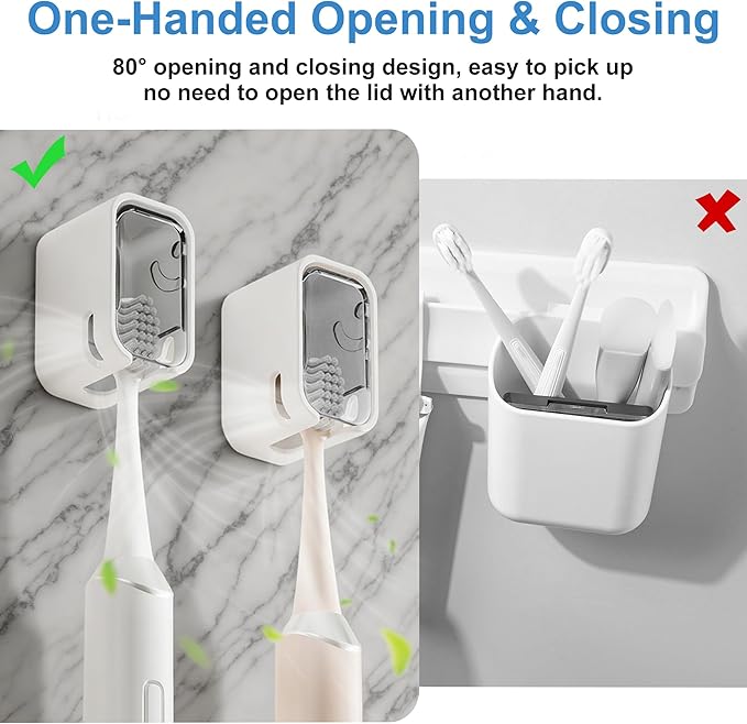 3 Pcs Toothbrush Holders for Bathroom【Upgrade Single Slot Design】 Toothbrush Holder Wall Mounted with Cover, Self-Adhesive Tooth Brush Storage Organizer for Family and Travel (3, Grey)