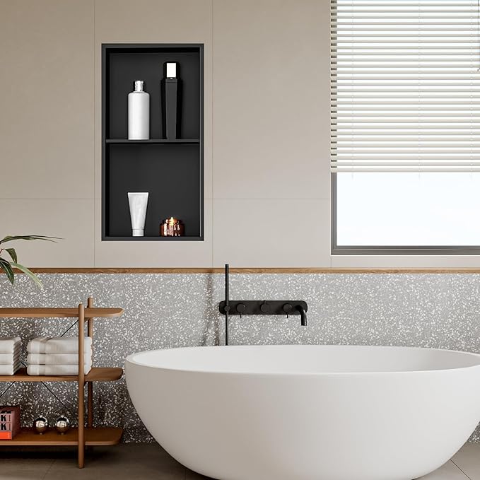 Shower Niche 12" X 24" Black, Stainless Steel Wall Niche Double Shelves Recessed Shower Shelf for Bathroom Storage, No Tile Needed Over Mount Installation