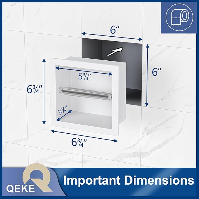 Toilet Paper Holder, SUS 304 Stainless Steel Recessed Toilet Paper Holder Built-in, in Wall Toilet Paper Wall Holder for Bathroom, Matte White
