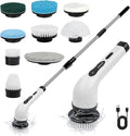 Cordless Electric Spin Scrubber, 360 Rotating Handheld Bathroom Scrubber with 9 Replaceable Cleaning Brush Heads 90Mins Work Time for Cleaning Kitchen,Tile,Tub Floor,Sink,Window,Stove(White)