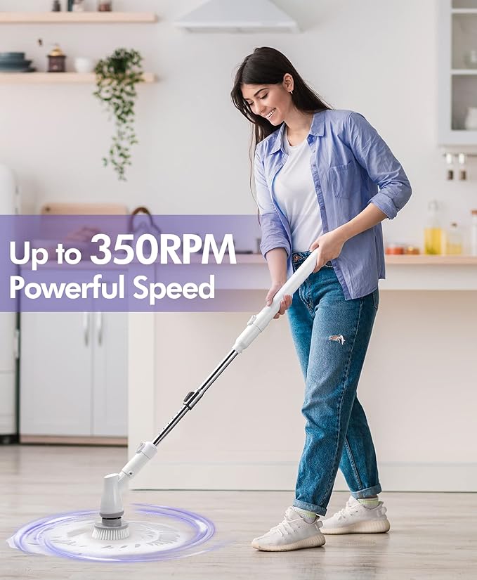 Electric Spin Scrubber, Power Shower Scrubber for Cleaning with 60mins Long Worktime, 44in Adjustable 3 Replaceable Brush Heads, Tile, Floor, Bathtub