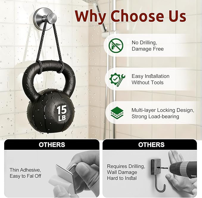 4 Packs Suction Cup Hooks for Shower, Heavy-Duty Wreath Hangers for Front Door, No Drill Glass Door Shower Suction Hooks No Damage for Walls Bathroom Kitchen Window Mirror Tile Towel Coat Robe Loofah