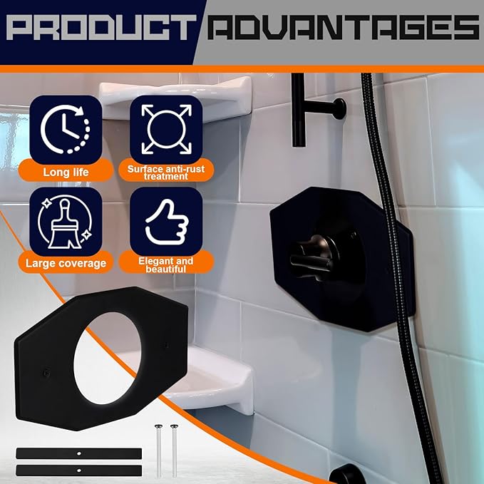 Tandefio 1 Set One Hole Remodel Plate Compatible with Moen Renovation Shower Cover Plate Compatible with Delta Tub Valve for 2 Handle or 3 Handle Shower Updates (13" X 7.5",Matte Black)