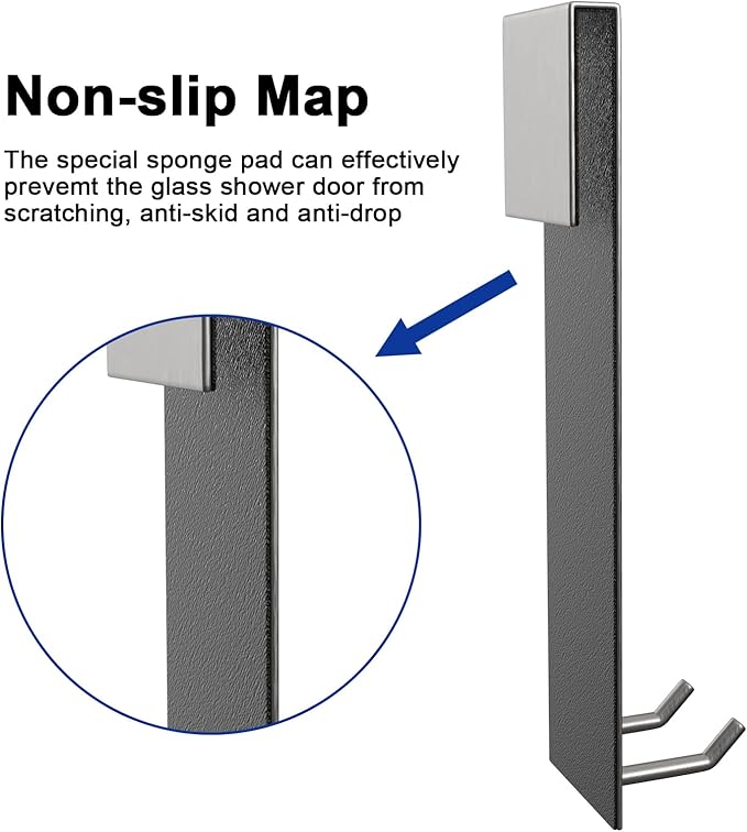 Shower Door Hook, Extended Length Frameless Shower Door Hook (7 Inches), Heavy-Duty Bathrobe Towel Stainless Steel Hook, No Drilling or Adhesive Required, 2-Pack, Silver