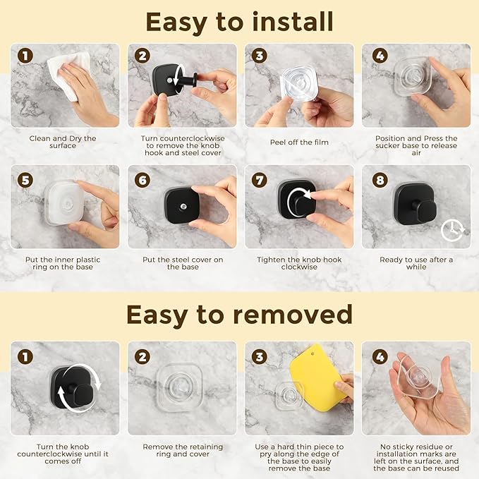 Suction Cup Hooks for Shower, No-Drill Towel Hooks for Bathrooms, Kitchen, Glass Door, Mirror, Tile, Shower Suction Hooks for Hanging Towels, Robe, Loofah, Christmas Wreath (Matte Black, 4 Pack)