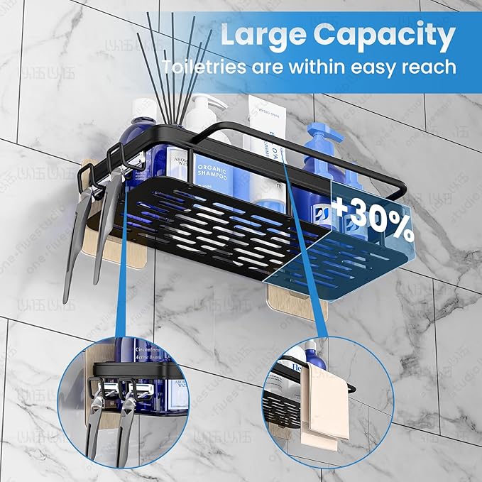 Flat Panel Design Shower Caddy,Anti-Tip & Anti-Fall Bathroom Organizers and Storage,4-Pack Rust-Resistant Aluminum Shower Shelves with Soap Holder&Towel Bar,Spacious Bathroom Accessories Set