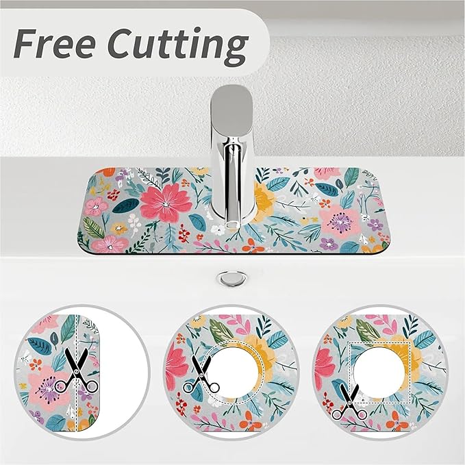 Kitchen Sink Splash Guard，Spring flowers- Faucet Mat Sink Gadgets-Super Absorbent Fast Drying Mat Drip Catcher for Kitchen, Bathroom,Sink Mat, Dish Drying Mat, Bathroom(15" X 5.5" )