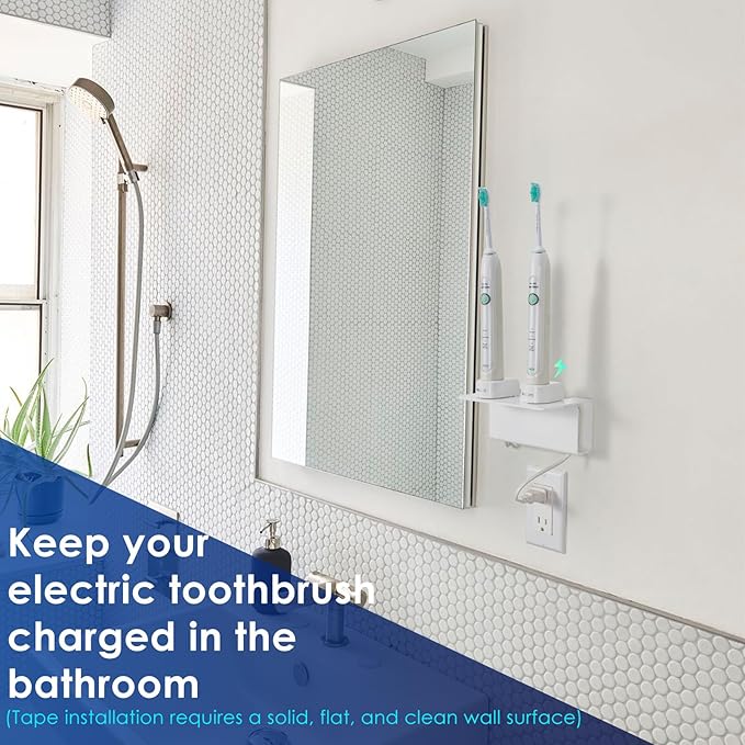 OAPRIRE Electric Toothbrush Holder for Bathroom, Acrylic Electric Toothbrush Holder Wall Mounted Come with Cable Organizer, Saving Space and Convenient Charging - White