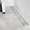 Neodrain 32-Inch Linear Shower Drain with Removable Quadrato Pattern Grate, Brushed 304 Stainless Steel Rectangle Shower Floor Drain, Linear Drain with Leveling Feet,Hair Strainer