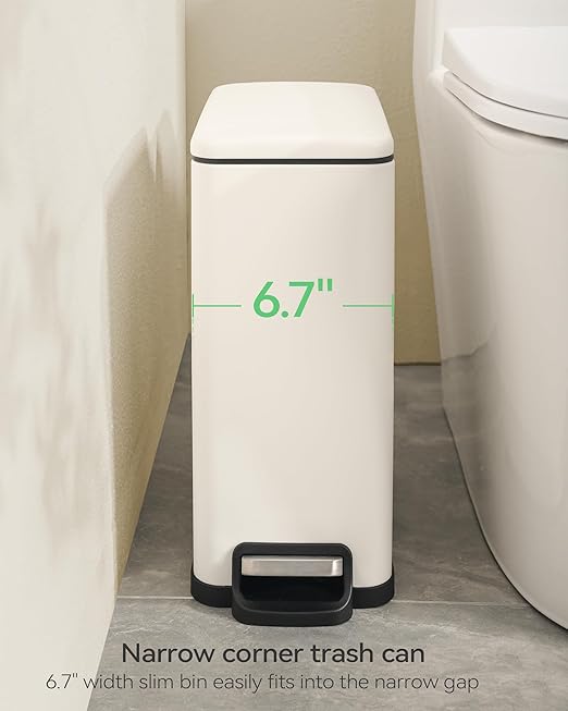 Small Bathroom Trash Can with 15 Garbage Bags,2.6 Gallon Stainless Steel Garbage Can with Lid Soft Close,Small Trash Bin for Bathroom,Kitchen,Home Office,White