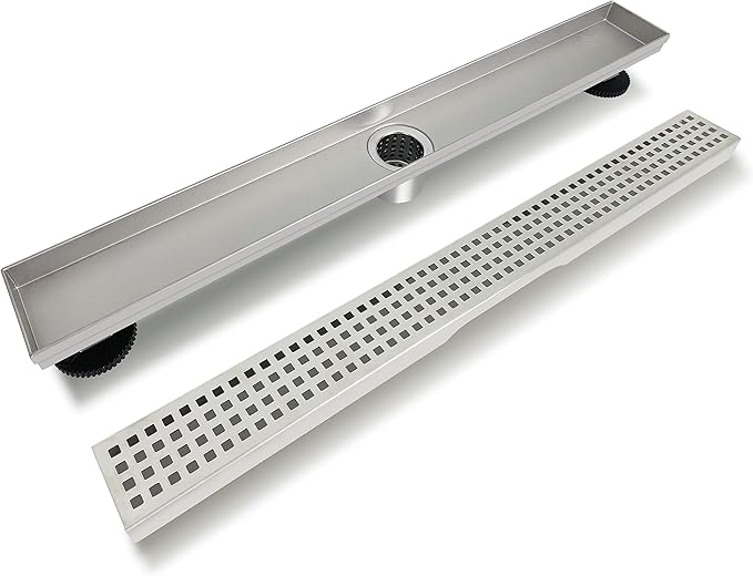 24 Inch Linear Shower Drain Brushed Recatngular Floor Drain,SUS304 Stainless Steel CUPC Certificate (24 inch)