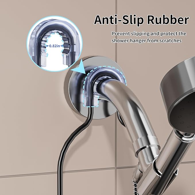 Shower Caddy Hanging - Shower Caddy for Handheld Shower Heads with Soap holder, Toothbrush Holder & Suction Hook, Universal 0.82-inch Fit with Non-Slip Rubber Pad, Black