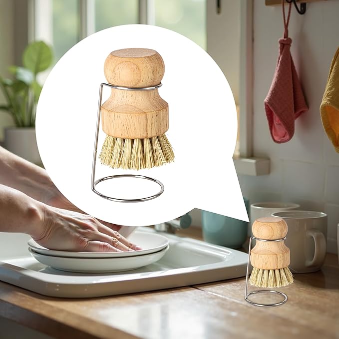 Dish Scrubber Brush - Kitchen Sink Cleaner, Bristles Washing Brushes, Wooden Handle Scrubber, Pot Pan Cleaning Tool, Bathroom Grout Brush | Tile Scrubbers Accessory for Scrubbing Dishes Sinks Pots