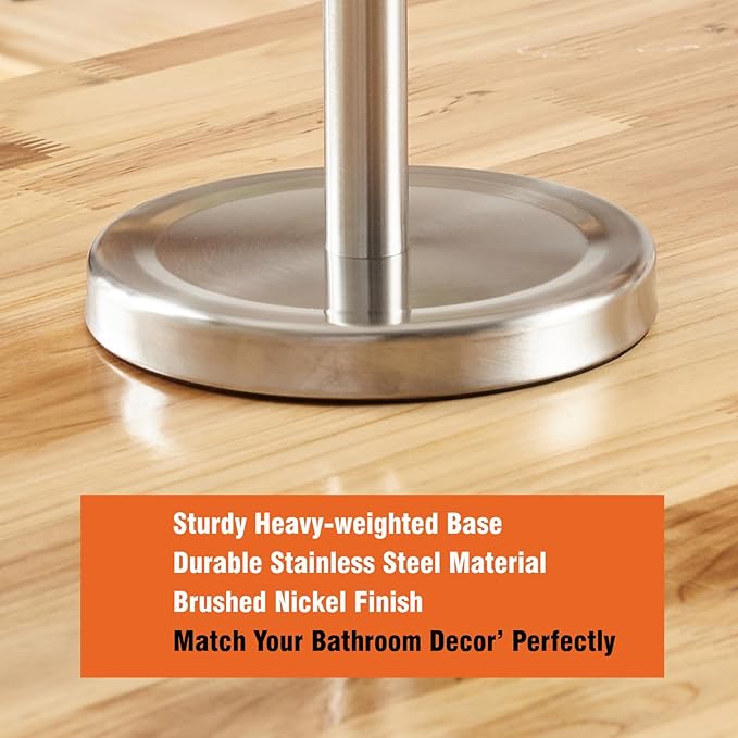 Tofix Freestanding Toilet Paper Holder with Shelf and Tray, Stainless Steel Base, Brushed Nickel