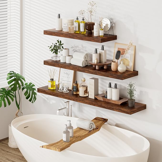Heimlove 36 Inch Long Floating Shelf for Wall, 12" Deep Floating Shelves Shelves for Bedroom Living Room Bedroom,Wall Mounted Shelves for Storage Book Decor, Set of 2, Rustic Brown