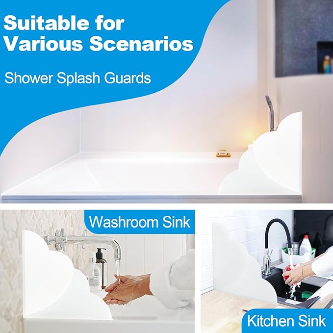 1 Pack Large Shower Splash Guard for Walk in Shower, Upgrade 9.25 x 9.25 In Bath Tub Splash Guards, Shower Corner Bathtub Water Blocker, Waterproof Shower Accessories to Keep Water in Shower