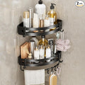 Adhesive Shower Corner Caddy，2-Pack Heavy Duty Shower Corner Shelves Rack with 8 Hooks and 1 Towel Bar，Rustproof Bathroom Organizer No Drilling Wall Mounted