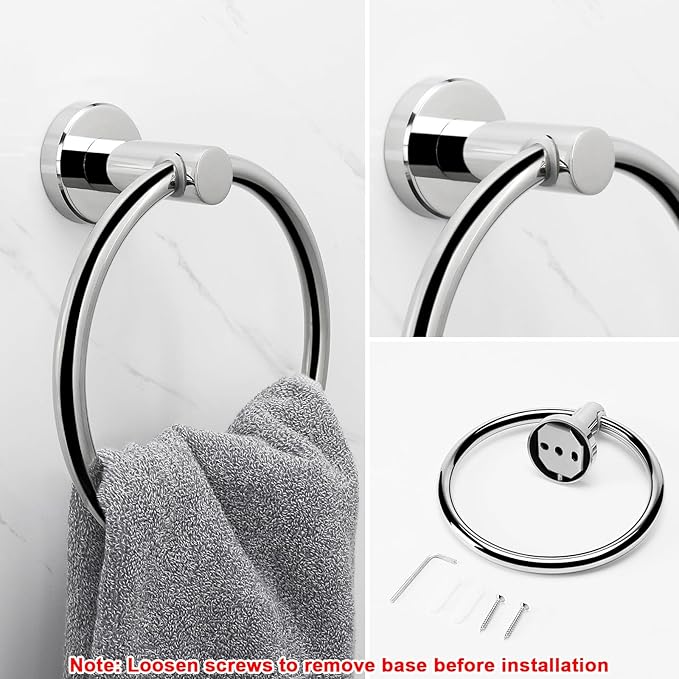 NearMoon Bath Towel Ring, Bathroom Hardware Accessories-Thicken Stainless Steel Hand Towel Holder for Bathroom, Modern Round Towel Hanger Wall Mounted (Chrome, 3 Pack)