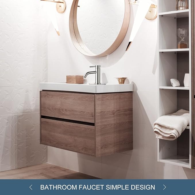 Bathroom Faucets One Hole Modern Sink Faucet Brushed Nickel, Single Handle Rv Bathroom Faucet with 3 Hole Deck Plate, Water Supply Lines