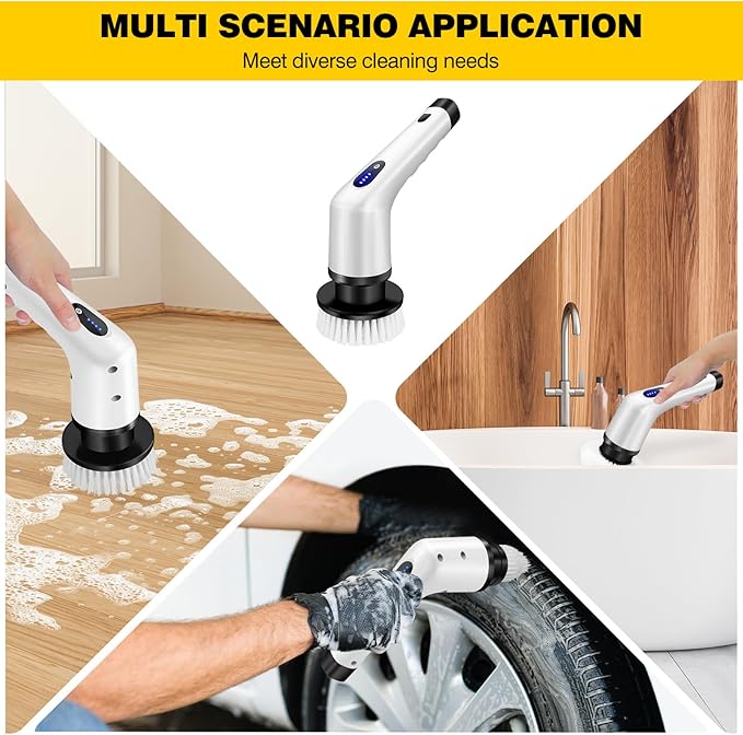Electric Spin Scrubber for Cleaning Bathroom, Cordless Shower Scrubber Chargeable Handheld Power Shower Scrubber, 3 Heads Replacement, Electric Cleaning Brush, Power Cleaning Brush for Bathroom