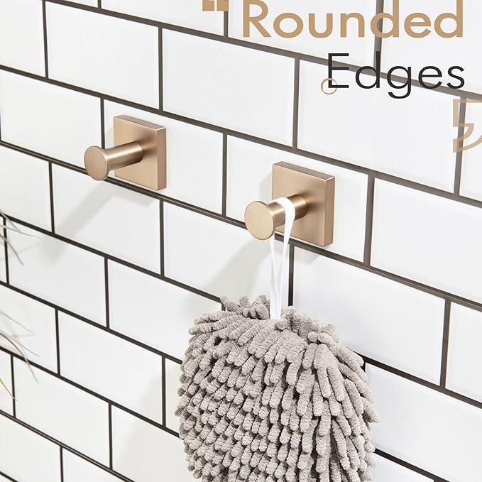 KOKOSIRI Robe Hooks Bath Towel Hooks for Wall Closet Kitchen Hanging Towels Bathroom Hardware Champagne Bronze Stainless Steel 2 Pack, B1016CPG-P2