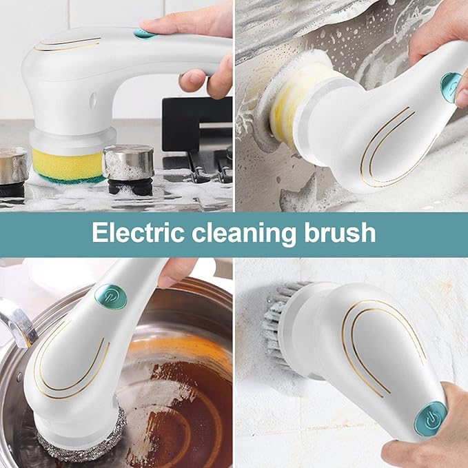 Electric Scrubber, Rechargeable Electric Cleaning Brush with 5 Brush Heads, Electric Scrubber Brush Cleaning Tools, Household Cleaning Brushes for Bathroom Wall Tiles Floor Bathtub Kitchen