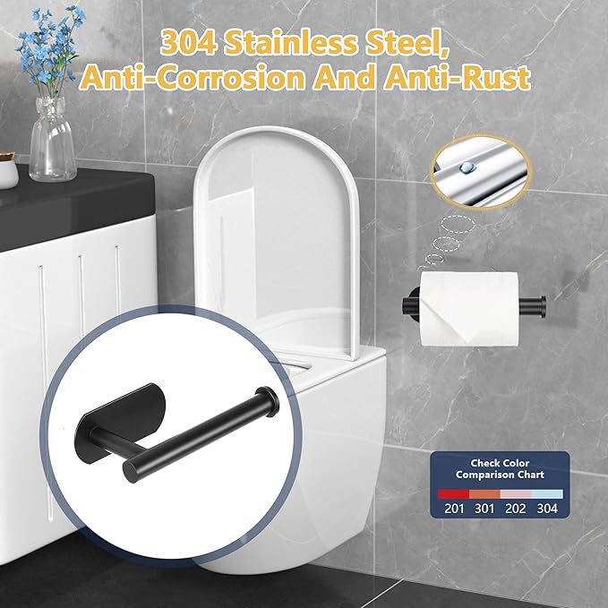 WYSE Self Adhesive Black Toilet Paper Holder,Stick on Toilet Paper Holder for Bathroom,Toilet Paper Roll Holders,SUS304 Stainless Steel RV Toilet Roll Holder