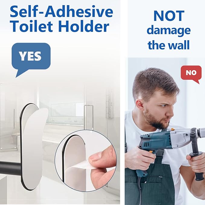 Bathroom Toilet Paper Holder Self-Adhesive Roll Holder Wall Mount SUS304 Stainless Steel no Drilling Tissues Holder Stick on Wall Silver Grey (1Pack,Brushed Nickel)
