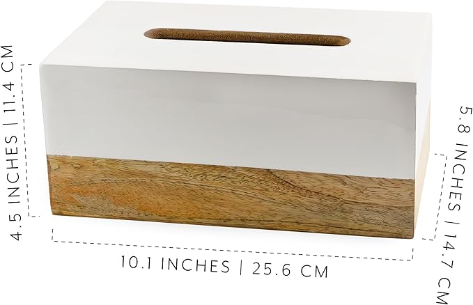 AuldHome Design Rectangular Tissue Box Cover (Enamel/Mango Wood); Minimalist Scandinavian Decor White Oblong Tissue Holder