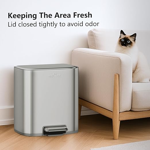 mVm Kitchen Trash Can, 5.3 Gal Trash Can with Lid, Smooth Edge Step Garbage Bin for Home Kitchen Office (Tin)